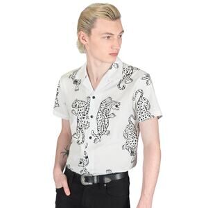 Straight to Hell Cheetah Boogie Mens Shirt 2XL Short Sleeve White Rockabilly Mod